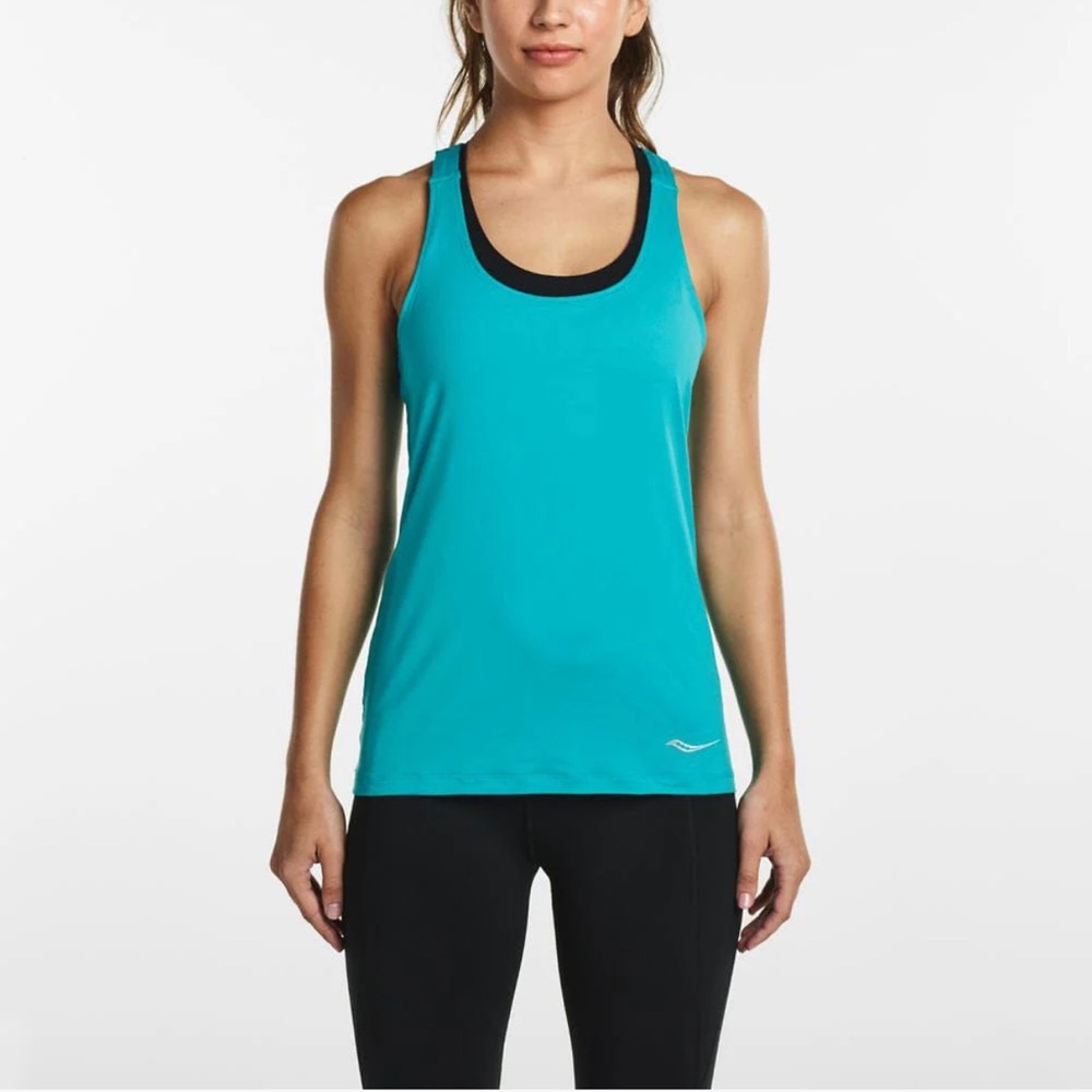 Saucony Strider Tank Women's Small Teal Strappy Racerback Running Athletic Top